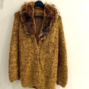 Fir trimmed swing sweater